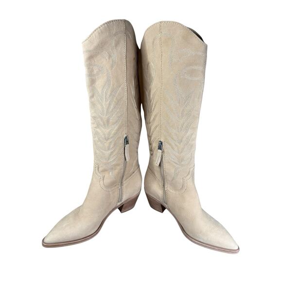Dolce Vita Solei Western Boots Beige Leather Knee High Cowboy Size 7.5 - Picture 6 of 12